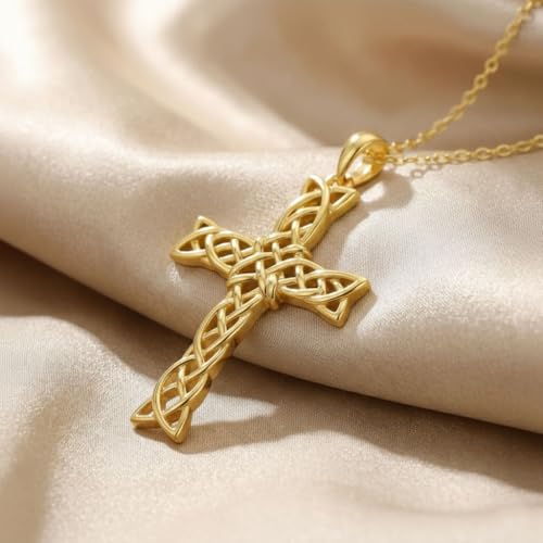 14K Gold Cross Necklace Gold Cross Pendant Necklace Christian Faith Jewelry Gifts for Women - style: B-Celtic Cross