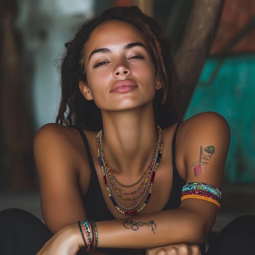 SPUNKYsoul Colorful Boho Multistrand Beaded Necklace — Layered Seed Beads in Black, Gold, Red, Teal and Navy for Effortless, Free-Spirited Style Varies 16-20 inches with 3 inch Extension Chain - style: "Lúcia" Navy Red Gold