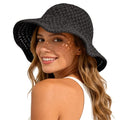 Sun Hat for Women Beach Hat Straw Bucket Hat Summer UV Protection, Packable Breathable Crochet Style - color: 1pack-black