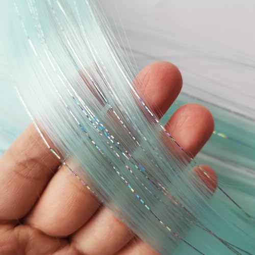 12pcs Clip in Mint Green Hair Extensions, 22 Inch Rainbow Hair with Silver Tinsels, Colorful Party Highlights for Women - color: Mint Green
