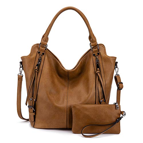 Tote Bag for Women PU Leather Shoulder Bags Fashion Hobo Bags Large Purse and Handbags with Adjustable Shoulder Strap - color: Tan