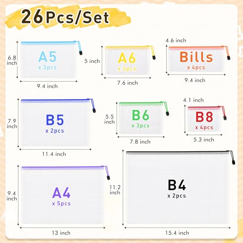 26pcs Mesh Zipper Pouch Bags, 8 Sizes Plastic Zippered Storage Bags for Organizing, Clear Pouches with Zipper, Waterproof Mesh Pouch for Office School Supplies, Home Organize, Travel Storage - style: 26pcs