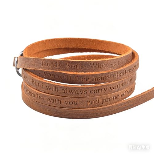 Rantanto Genuine Leather Wrap Bracelets Trendy Western Stackable Cuff Adjustable Boho Layered Bracelet Jewelry For Men Women - color: Brown--To My Son