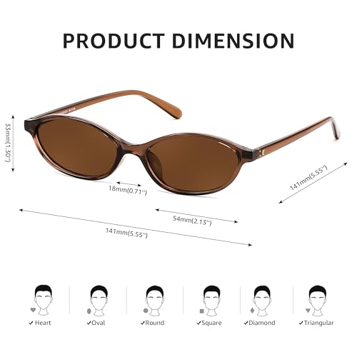 FEISEDY Retro Oval Sunglasses for Women Cat Eye 90s Lightweight Narrow Shades Trendy Sun Glasses B4196 - color: Brown