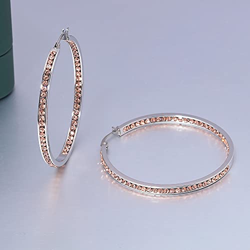 CiNily Mult-colors Crystal Stainless Steel Hoop Earring for Women Hypoallergenic Jewelry for Sensitive Ears Large Big Hoop Earrings 2" - color: Champagne