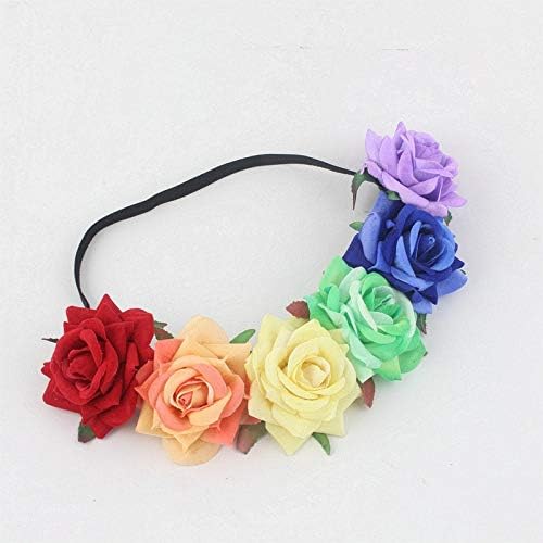 BOHO Floral Crown Rose Flower Headband Hair Wreath (Rainbow Velet Rose) - color: Rainbow Velet Rose