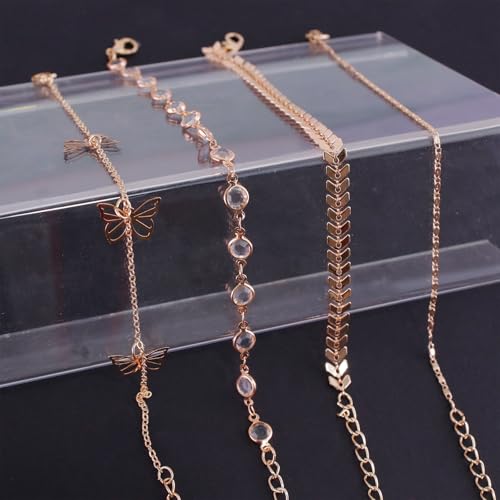 4PCS Bow Anklet for Women, 4-Layered Lightweight Simple Chain Bow Ankle Bracelet Set, Elegant Women's Fashion Jewelry, Ideal for Casual and Special Events - color: Rose-Gold