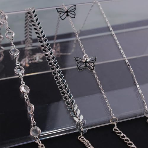 4PCS Bow Anklet for Women, 4-Layered Lightweight Simple Chain Bow Ankle Bracelet Set, Elegant Women's Fashion Jewelry, Ideal for Casual and Special Events - color: Silver