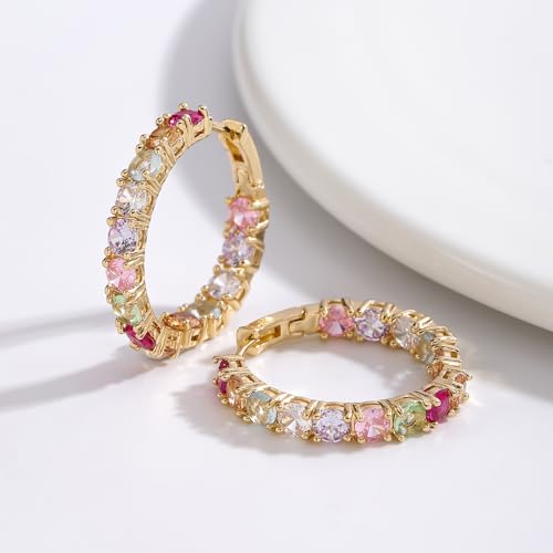 Colorful Hoop Earrings, Sparkly Crystal Cubic Zirconia Hoop Earrings for Women Hypoallergenic Small Hoop Earrings for Birthday Jewelry - color: Colorful-2