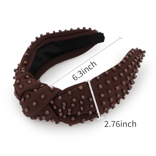 YISSION 1PC Beaded Knotted Headband Wide Jeweled Headbands for women Non Slip Embellished Hairband Coffee Head Band Hair Accessories for Women Girls - color: Coffee