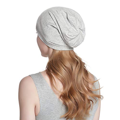 Alnorm Slouchy Beanie Casual Bonnet Satin Lined Hair Wrap Knit Beanie Cap Light Grey - color: Light Grey
