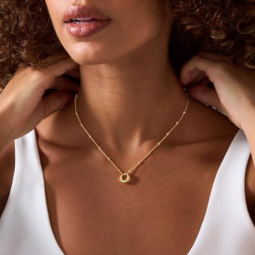 M MOOHAM Gold Necklace for Women Non Tarnish - Dainty 14K Gold Plated Beaded Chain Small Pendant Necklaces Simple Pearl Circle Beads Teardrop Pendant Necklace for Women Trendy Jewelry Gifts - color: Circle Pendant