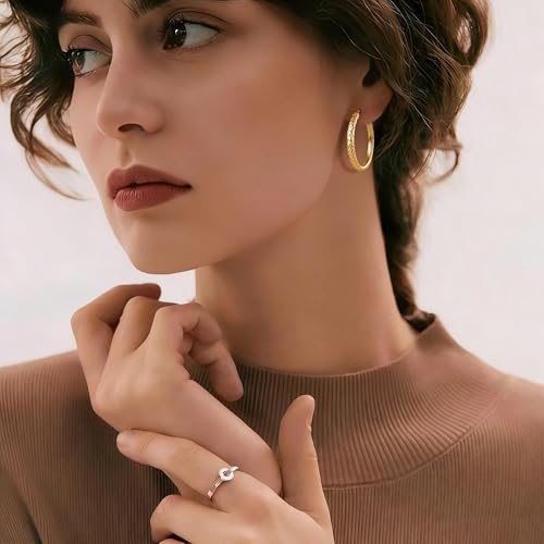 Gold Hoop Earrings 14K Gold Earrings for Women 14K Gold Hoop Earring for Women Leaf-Inspired Engraved Texture Hoops Earring for Womens Hoops 25/30MM - size: 30MM