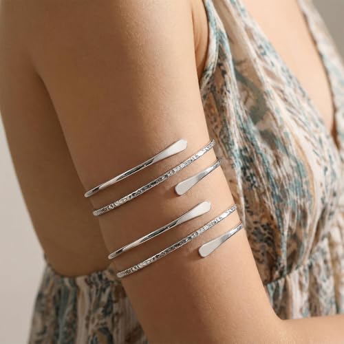 Long tiantian 2PCS Arm Cuff for Women Gold Upper Arm Bangles Bracelet Silver Arm Cuff Jewelry Summer Beach Essentials 2026 - color: 15335-Arm-Silver