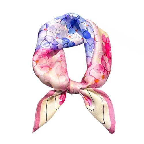 FONYVE 100% Mulberry Silk Scarfs for Women-Lightweight Square Satin Head Scarf-Small Silk Hair Scarf for Sleeping 21"x21" - color: 19 Pink & Purple Flower