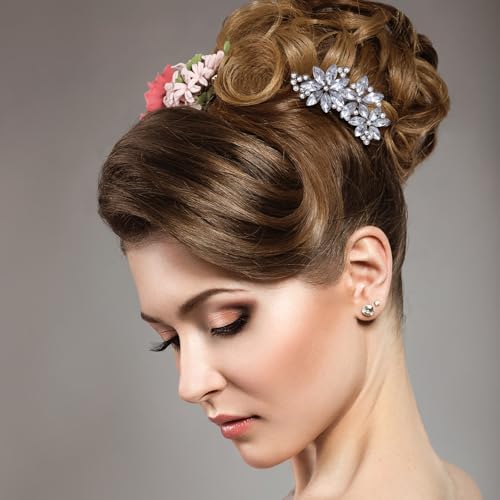 Crystal Flower Hair Clips,4Pcs Rhinestone Hair Clips Elegant Accessories for Women Bride Wedding Party Festivals