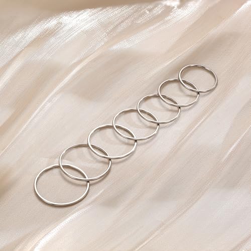 MILACOLATO 1mm Stainless Steel Stacking Rings for Women | Thin 14K Gold Plated Band Rings | Stackable Knuckle Rings Thumb Pinky Midi Rings | Comfort-Fit Size 3/4/5/6/7/8/9 - color: 7pcs Silver Tone,Size 3-9