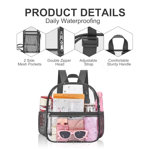 Oraben Clear Backpack for Stadium Events, Clear Bag Stadium Approved | 12 x 6 x 11 inch Small Clear Backpack for Soccer Game, Concerts , Fast Security Check, Waterproof PVC - color: Charcoal Gray, style: Nylon Shoulder Straps