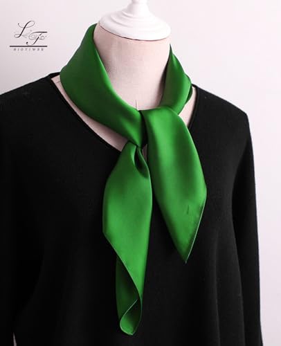 Hioyiwse Satin Square Scarf for Women Solid Color Emulation Silk Handkerchief Hair Ribbon Headband Handbag Purse - color: D4-green(23.6*23.6inch)