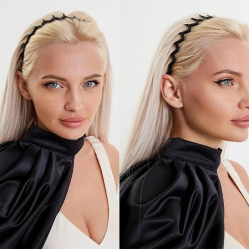 6 PCS Zig Zag Headbands Plastic Wavy Hair Head Band Comb with Teeth Hoop Accessories for Women Men Girls, Versatile Bright Black&Retro Leopard - color: Versatile Bright Black&Retro Leopard