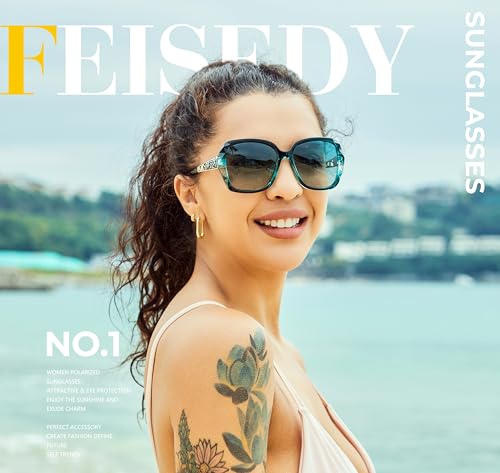 FEISEDY Polarized Women Square Sunglasses Sparkling Composite Shiny Frame B2289 - color: Emerald Green