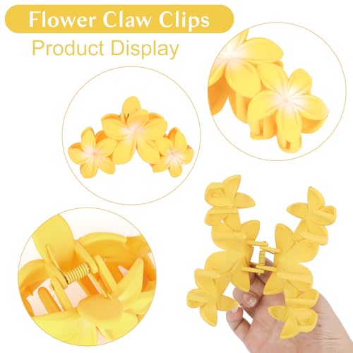 4PCS Hawaiian Plumeria Large Claw Clips for Women - Non-Slip Strong Hold Flower Hair Clips for Thick Hair (Colorful) - color: pink, yellow, blue, purple