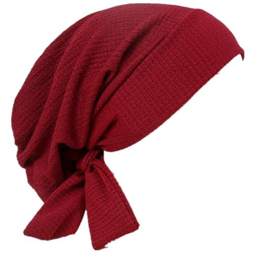 YYAOJHAO Pre Tied Bandanas Headscarf for Women - Solid Wave Chemotherapy Caps Headwrap Chemo Turban Headwear Hats - color: Wine