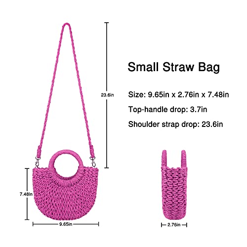 Womens Straw Beach Bag Woven Crossbody Shoulder Bags Top Handle Satchel Handbag Purse for Summer - color: Rose Red