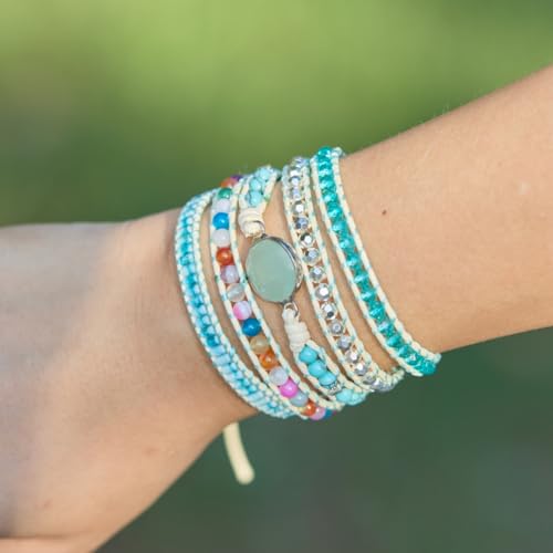 YGLINE Natural Stone Bracelet 5 Wraps Bracelet Handmade Blue Color Boho Bracelet for Women Bracelet - color: amazonite