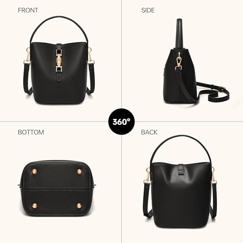 GEMIU Leather Bucket Purses for Women Crossbody Bags for Women Small Shoulder Purses with Adjustable Strap Black - color: Black