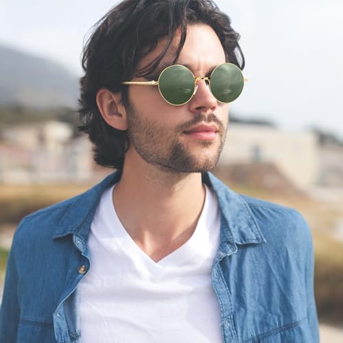 NACHLYNN Round Hippie Sunglasses Metal Border Circle Hippie Glasses UV380 Protection 70s Sunglasses for Men Women Party Favor - color: Deep Green