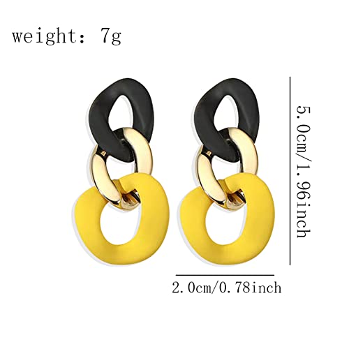 Charm Elegant Hollow Color Chain Acrylic Geometric Temperament Dangle Drop Earrings Bohemian Minimalist Hypoallergenic Jewelry Gift - color: Black Yellow earrings