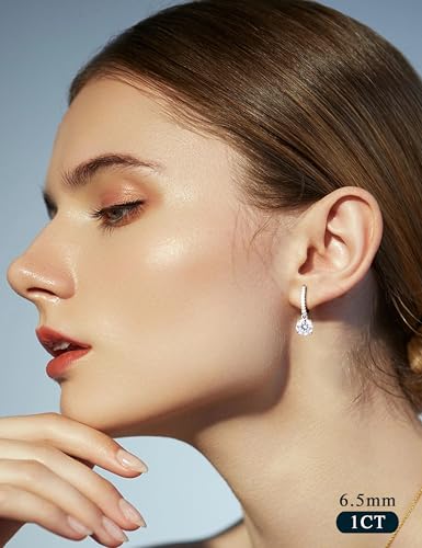 Moissanite Earrings, Sterling Silver Hoop Earring 1.0ct-2.0ct D Color Brilliant Hypoallergenic Earring for Women Men Drop Dangle Moissanite Leverback Mother's Day Gift - color: 2.0 carats(1.0ct*2)-Silver