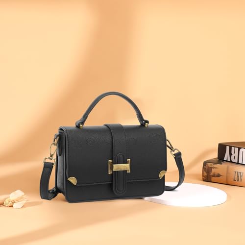 LL LOPPOP Women's Small Classy Crossbody Purse Top Handle Handbags Leather Satchel Bags for Women - color: B-black