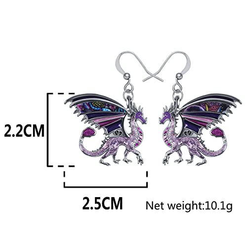 Enamel Alloy Dinosaur Fantasy Dragon Earrings Drop Dangle Unique Animal Jewelry For Women Dragons Gifts - color: Orchid Purple