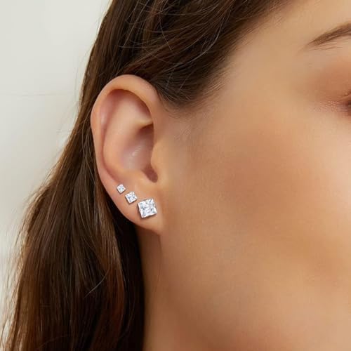 20G Hypoallergenic Surgical Steel Square Pearl Ball CZ Flat Back Stud Earrings for Sensitive Ear, Lightweight Shiny Earrings Studs for Helix Tragus Cartilage Multiple Piercing - color: Silver-A