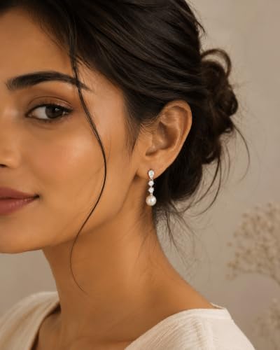 Pearl Earrings for Women, 14k Gold Plated Trendy Diamond Pearl Drop Earrings Hypoallergenic Dainty Bridal Gifts Wedding jewelry for Women - color: H - Gold