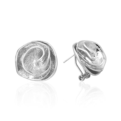 Mytys Two Tone Earrings for Women Gold and Silver Crossover Half Hoop Statement Earring Designer Stud Earrings - color: flower Silver