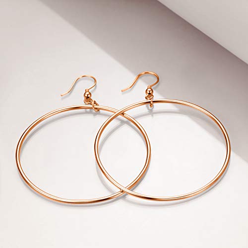 POPLYKE Sterling Silver/Rose Gold/Gold Plated Large Hoop Earrings Circle Dangle Drop Earrings for Women 40 50 60 70 80mm - color: rose gold hoop, size: 50mm
