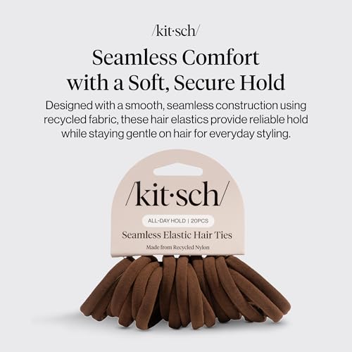 Kitsch Hair Ties No Damage - Strong, Stretchy Hair Bands | Soft Nylon Ponytail Holders, Snag-Free Rubber Bands, Perfect for Updos & Braids | Ideal Gifts for Women - Chocolate, 20pcs - color: Chocolate (Pack of 20)