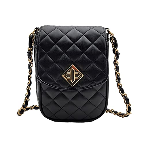 Phone Crossbody Bags for Women Small Vegan Leather Mini Shoulder Wallet Card Quilted Purse - color: B - Black & Gold