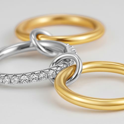 SLOONG Gold Stackable Rings for Women Non Tarnish, Dainty 18K Gold Plated Cubic Zirconia Rings, Silver Rose Gold Rings Set, Multi Ring Mixed Metals Stackable Ring Set for Women - style: 3PCS Gold&Silver