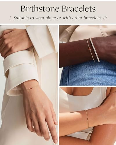 FUNEIA Birthstone Gold Bracelets for Women Non Tarnish Trendy Dainty 14K Gold Plated Bracelet Stack Stackable Blue Green May Emerald Friendship Bracelets Jewelry Gifts for Mom Best Friend - color: 01. January(Garnet)