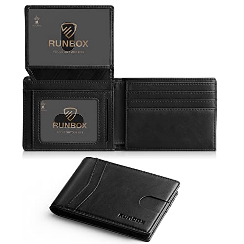 RUNBOX Wallet for Men -Slim Rfid Leather Mens Bifold Novelty Wallets 2 ID Window With Gift Box Men's Accessories | Slim - color: Classic black-new