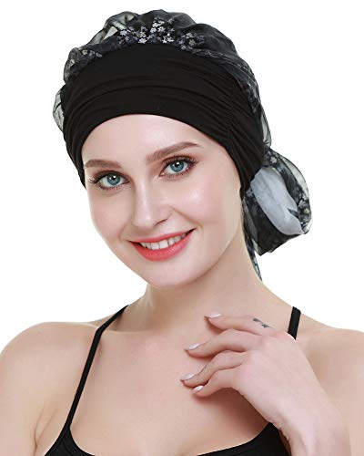 Chemo Headwear Turbans for Women Long Hair Head Scarf Headwraps Cancer Hats - color: Flower Star