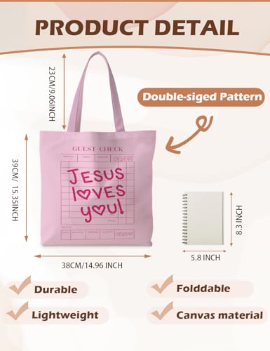Jesus Tote Bag, Christian Tote Bags for Women, Religious Reusable Grocery Bags - color: Girly Pink