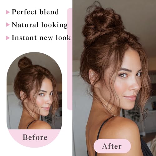 Messy Bun Hair Pieces for Updos 100% Real Human Chignons Scrunchies Hair Buns Stretchy Fluffy Faux Buns Wig Hairpiece Elastic Band Hairbun Donut Hair Bun Extensions for Women Chestnut Brown - color: Chestnut Brown