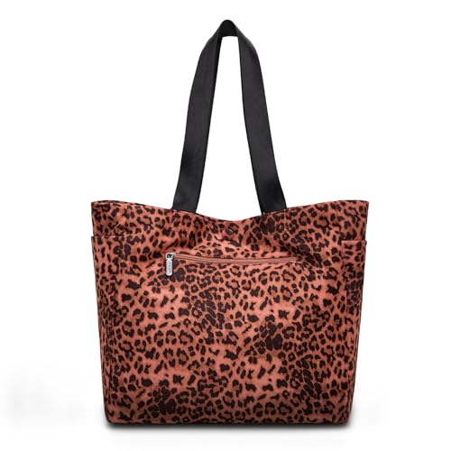 Montana West Wrangler Large Tote Bag for Women Designer Leopard Print Purse for Travel Work Gym - color: Pink