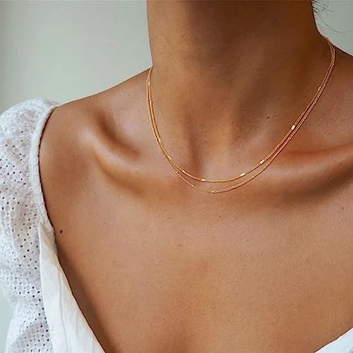 CHESKY 14k Gold Plated/Silver Plated Dainty Necklace for Women, Trendy Satellite Choker Necklace Thin Beaded Layered Choker Necklaces Discs Paperclip Chain Necklaces Womens Simple Jewelry - style: Satellite Dot-GD