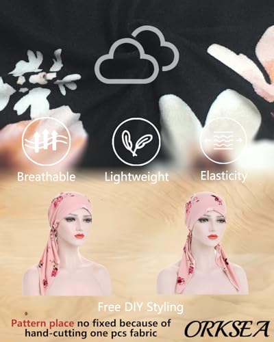 Chemo Headwear for Women Pre-Tied Head Scarf Headwraps Soft Turbans Cancer Hats Chemo Beanie Coverings Scarves - color: Black Pink Flower
